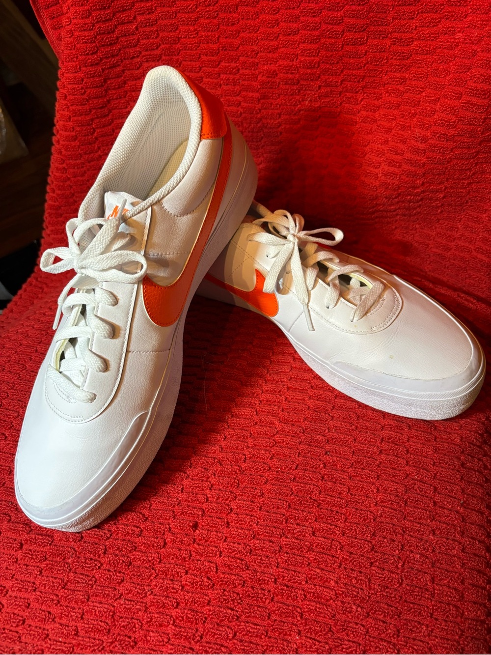Men’s White and Orange Leather Low-Top Nike Sneakers